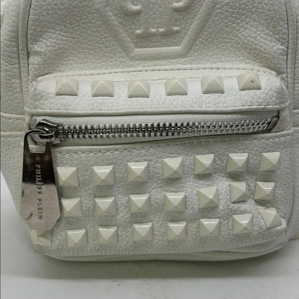 Philipp Plein White Leather Studded Adjustable Straps Backpack Bag 🌺🌺 - Picture 4 of 8